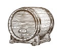 Hand drawn vintage wooden wine cask. Drink, oak barrel sketch. Vector illustration