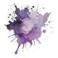 Hand drawn violet watercolor ink splash splatter brush strokes on white background. Modern colorful artistic aquarelle spot. Royalty Free Stock Photo