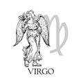 Hand drawn Virgo. Zodiac symbol in vintage gravure or sketch style. Mythical girl with wings angel. Retro astrology constellatio Royalty Free Stock Photo