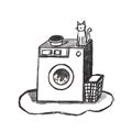 Hand-drawn washing machine, bathroom laundry appliances, cartoon illustration Royalty Free Stock Photo