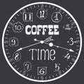 Hand drawn watch with cofee lettering,coffee break concept banner