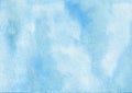 Hand drawn watercolor abstract blue sky splashed textured background