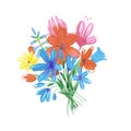 Hand drawn watercolor abstract daisy and tulip flowers bouquet isolated on white background. Can be used for cards, label, poster Royalty Free Stock Photo