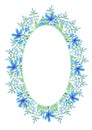 Hand drawn watercolor abstract periwinkle, daisy and bluebell flowers frame border isolated on white background. Can be used for Royalty Free Stock Photo