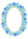 Hand drawn watercolor abstract periwinkle, daisy and bluebell flowers frame border isolated on white background. Can be used for Royalty Free Stock Photo