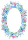 Hand drawn watercolor abstract periwinkle and daisy flowers frame border isolated on white background. Can be used for cards, Royalty Free Stock Photo