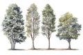 Hand-Drawn Watercolor Alder Trees Collection for Forest Scenes .