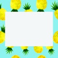 Watercolor ananas frame on blue