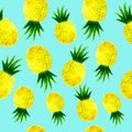 Watercolor ananas seamless pattern on blue