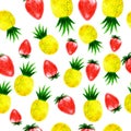 Watercolor ananas and strawberry seamless pattern