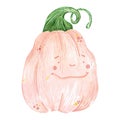 Hand drawn watercolor autumn smiling pumpkin illustration isolated on white background. Can be used for label, Scrapbook, post Royalty Free Stock Photo