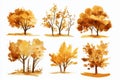 Hand-drawn watercolor autumn tree set, generated by AI, showcasing fall trees Royalty Free Stock Photo