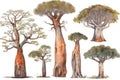 Hand-Drawn Watercolor Baobab Trees Collection: Forest Pack of Baobab Trees .