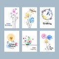 Hand drawn watercolor birthday greeting cards