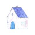 Hand drawn watercolor blue country house. Isolated on white. Can be used for cards, patterns, invitations, label Royalty Free Stock Photo