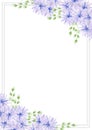 Hand drawn watercolor blue daisy flowers postcard isolated on white background. Can be used for poster, post card, wedding Royalty Free Stock Photo