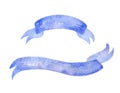 Hand Drawn watercolor blue ribbon. Isolated.