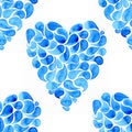 Hand drawn watercolor bright blue heart seamless pattern consisting of liquid drops Royalty Free Stock Photo