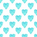 Hand drawn watercolor bright turquoise blue heart seamless pattern consisting of liquid drops Royalty Free Stock Photo