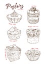 Hand drawn watercolor cakes set,