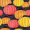 Hand drawn watercolor chinese lanterns seamless pattern