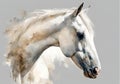 Watercolor illustration of white horse head on white and brown background. Royalty Free Stock Photo