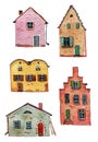 Vintage stone houses illustration set