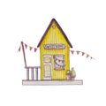 Hand drawn Watercolor cute yellow vintage farmer house illustration.