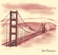 Hand-drawn watercolor drawing of the American landscape and famous building Royalty Free Stock Photo