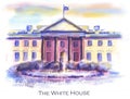 Hand-drawn watercolor drawing of the American landscape and famous building Royalty Free Stock Photo