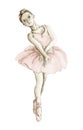 Watercolor dancing small ballerinas in pink dress
