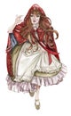 watercolor runnung girl from red Riding Hood Royalty Free Stock Photo