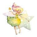 Hand drawn watercolor fairy with star