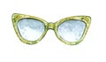 Watercolor fashion illustration - sunglasses in olive green color.