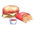 Hand-drawn watercolor fast food illustration