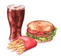 Hand-drawn watercolor fast food illustration