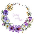 Hand Drawn Watercolor Floral Decoration Isolated on White. Spring Flowers Arrangement in Vintage Style