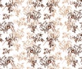 Hand drawn watercolor floral pattern with gold and beige rosehip