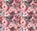 Hand-drawn watercolor floral seamless pattern with the tender white and pink hibiscus flowers Royalty Free Stock Photo