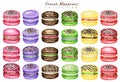 Hand drawn watercolor french macaron cakes set. Macaroon biscuits Mix Fruit Red Pink Green fruit Pastry dessert Isolated Royalty Free Stock Photo