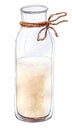 Hand drawn watercolor glass bottle of vegetable milk