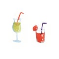 Watercolor glasses with cocktails isolated