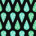 Hand drawn watercolor green gemstone seamless pattern on the black background Royalty Free Stock Photo