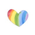 A hand drawn watercolor heart in rainbow colors, homosexuality emblem, with watercolor stains and paper texture