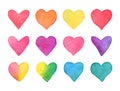 Hand drawn watercolor heart set. Rainbow hearts collection isolated on white background. Romantic design element for wedding Royalty Free Stock Photo