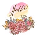 Hand drawn watercolor hello greeting card.