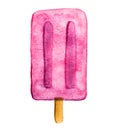 Hand drawn watercolor ice cream, pink popsicle isolated on white background. Delicious summer food illustration.