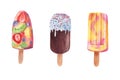 Hand drawn watercolor Ice cream set popsicles with fruits Royalty Free Stock Photo