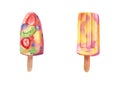 Hand drawn watercolor Ice cream set popsicles with fruits Royalty Free Stock Photo