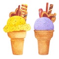 Hand drawn watercolor icecream and popsicle set isolated on white background. Can be used for cards, label, banner and other Royalty Free Stock Photo